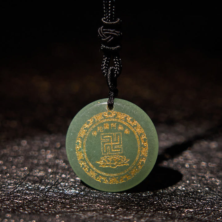BWOOOH Swastika Lotus Pattern Natural Various Crystal Black Obsidian Purification Necklace Pendant