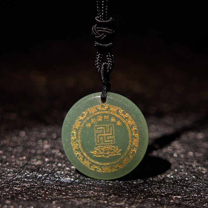 BWOOOH Swastika Lotus Pattern Natural Various Crystal Black Obsidian Purification Necklace Pendant