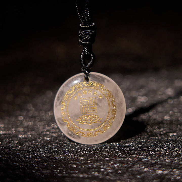 BWOOOH Swastika Lotus Pattern Natural Various Crystal Black Obsidian Purification Necklace Pendant