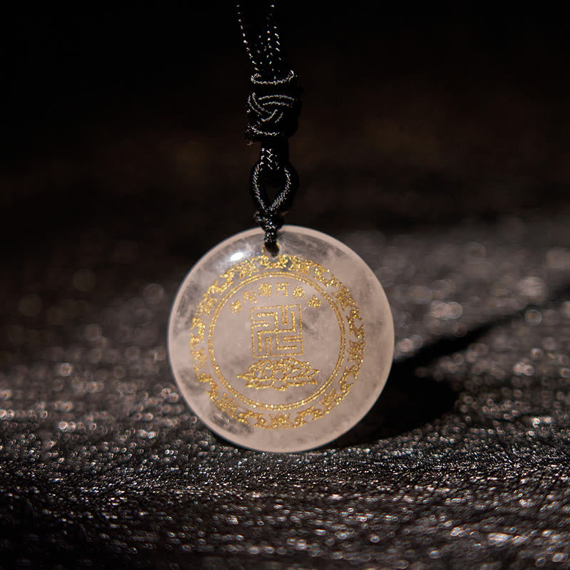 BWOOOH Swastika Lotus Pattern Natural Various Crystal Black Obsidian Purification Necklace Pendant