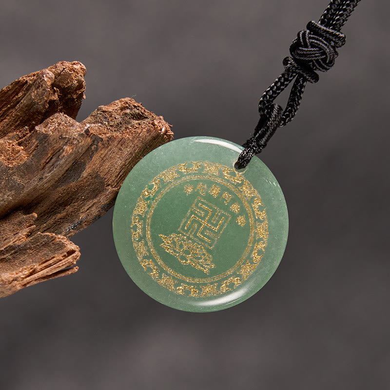 BWOOOH Swastika Lotus Pattern Natural Various Crystal Black Obsidian Purification Necklace Pendant