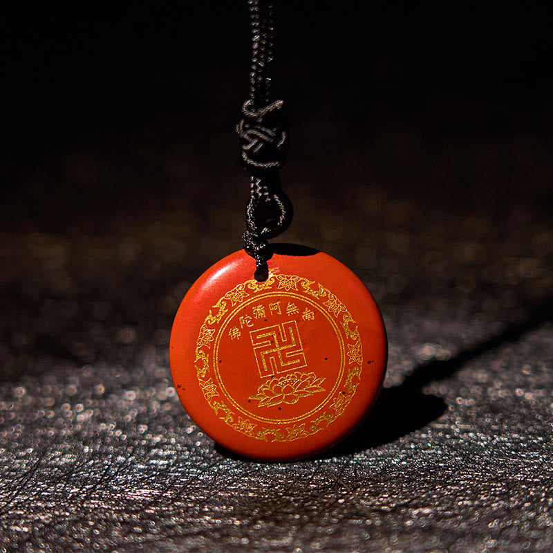 BWOOOH Swastika Lotus Pattern Natural Various Crystal Black Obsidian Purification Necklace Pendant