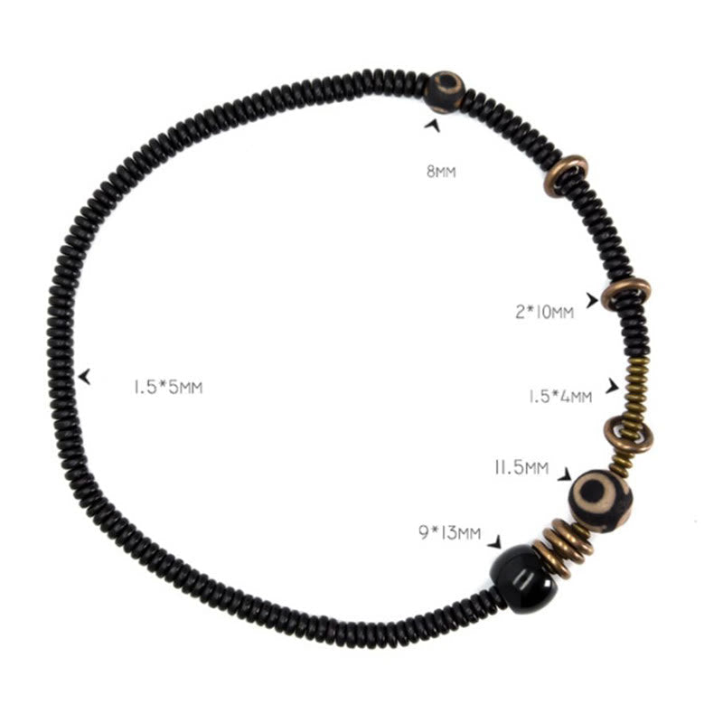 BWOOOH Ebony Wood Green Sandalwood Copper Brass Dzi Bead Black Onyx Calm Double Wrap Bracelet