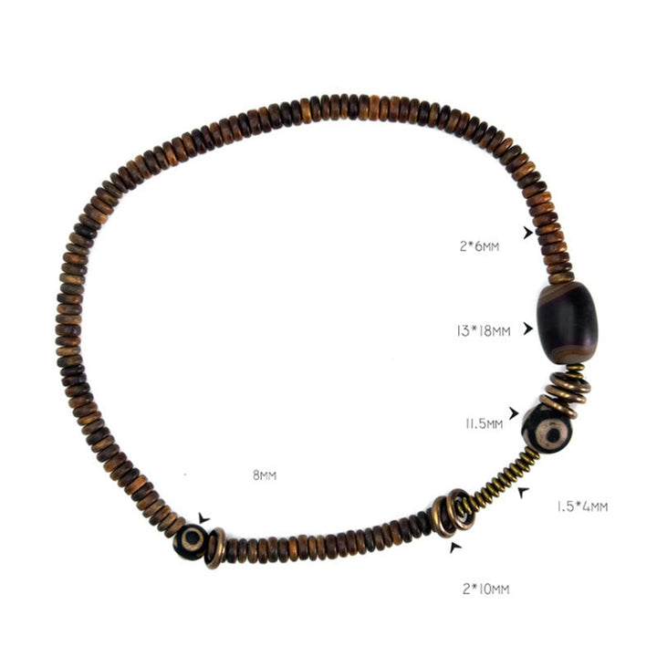 BWOOOH Ebony Wood Green Sandalwood Copper Brass Dzi Bead Black Onyx Calm Double Wrap Bracelet