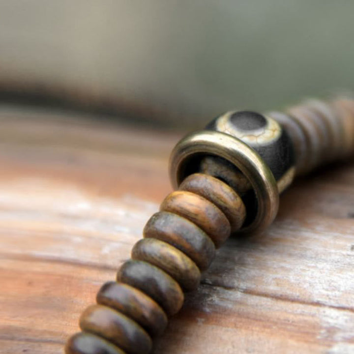 BWOOOH Ebony Wood Green Sandalwood Copper Brass Dzi Bead Black Onyx Calm Double Wrap Bracelet