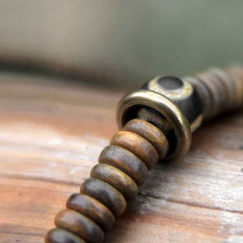 BWOOOH Ebony Wood Green Sandalwood Copper Brass Dzi Bead Black Onyx Calm Double Wrap Bracelet