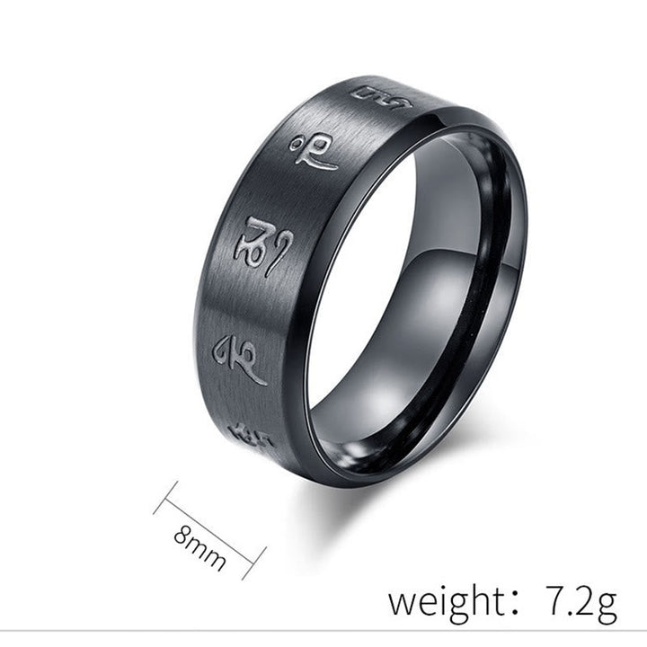 BWOOOH Black Jambhala Mantra Titanium Steel Balance Ring