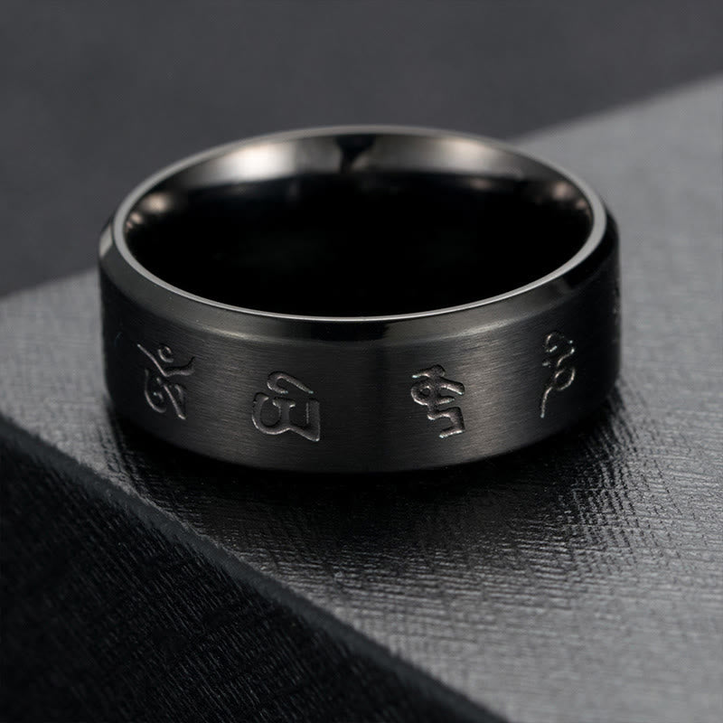BWOOOH Black Jambhala Mantra Titanium Steel Balance Ring