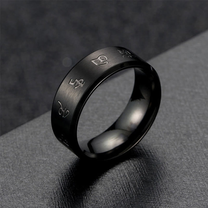 BWOOOH Black Jambhala Mantra Titanium Steel Balance Ring