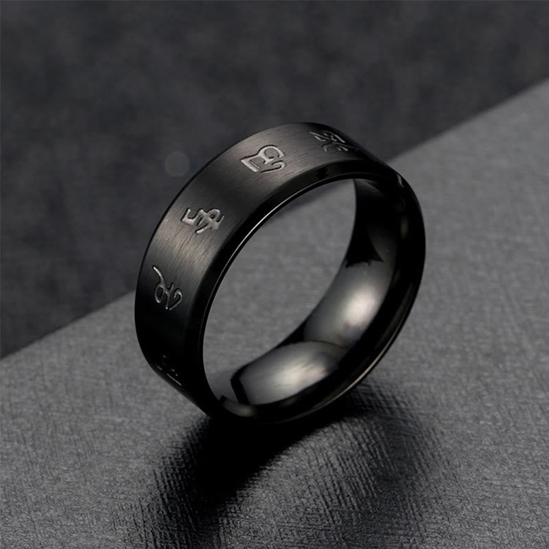 BWOOOH Black Jambhala Mantra Titanium Steel Balance Ring