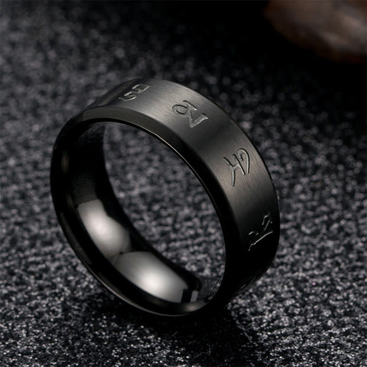 BWOOOH Black Jambhala Mantra Titanium Steel Balance Ring