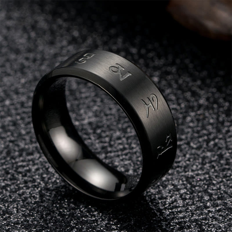 BWOOOH Black Jambhala Mantra Titanium Steel Balance Ring