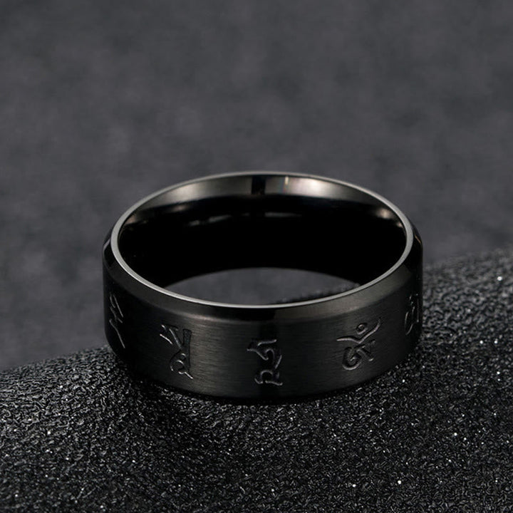BWOOOH Black Jambhala Mantra Titanium Steel Balance Ring