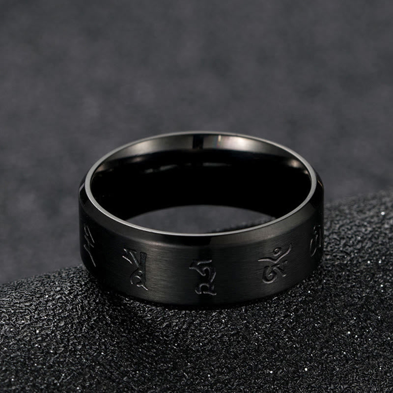 BWOOOH Black Jambhala Mantra Titanium Steel Balance Ring