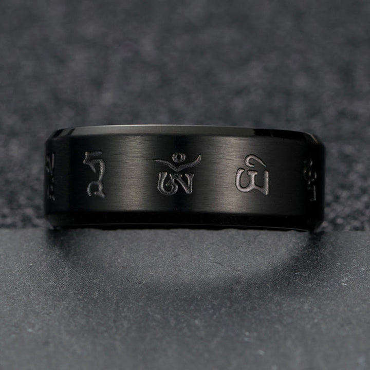 BWOOOH Black Jambhala Mantra Titanium Steel Balance Ring