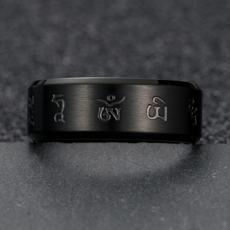 BWOOOH Black Jambhala Mantra Titanium Steel Balance Ring