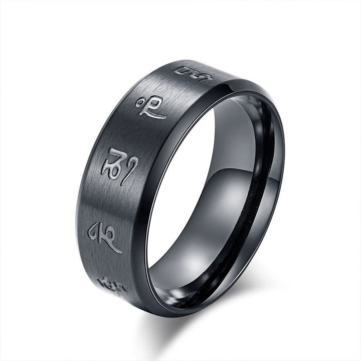 BWOOOH Black Jambhala Mantra Titanium Steel Balance Ring