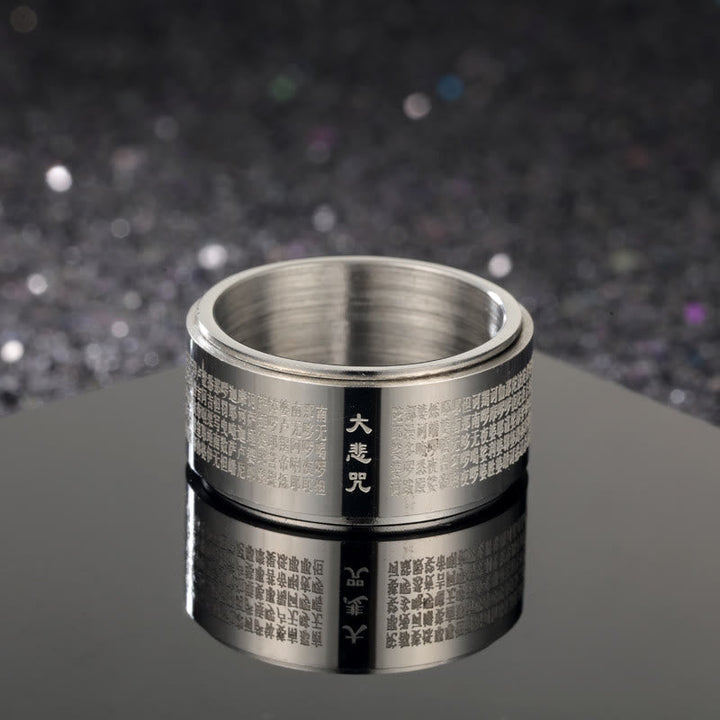 BWOOOH Great Compassion Mantra Carved Titanium Steel Strengthen Rotatable Ring