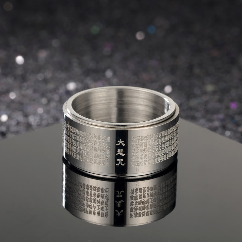 BWOOOH Great Compassion Mantra Carved Titanium Steel Strengthen Rotatable Ring