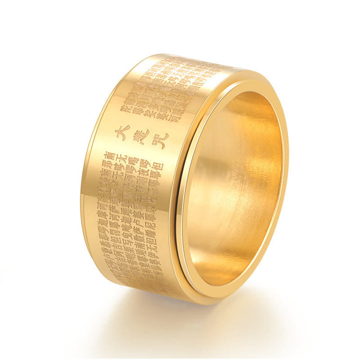 BWOOOH Great Compassion Mantra Carved Titanium Steel Strengthen Rotatable Ring
