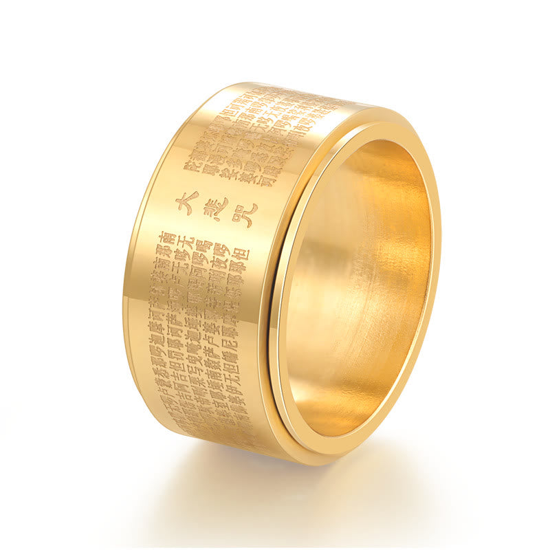 BWOOOH Great Compassion Mantra Carved Titanium Steel Strengthen Rotatable Ring