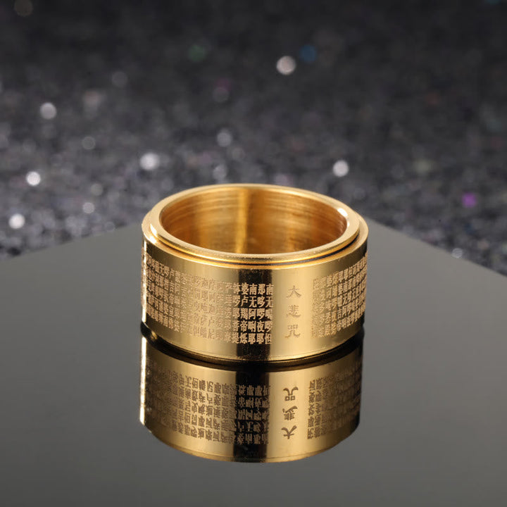 BWOOOH Great Compassion Mantra Carved Titanium Steel Strengthen Rotatable Ring