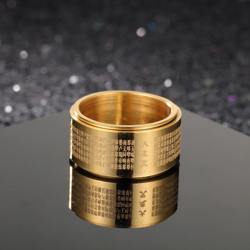 BWOOOH Great Compassion Mantra Carved Titanium Steel Strengthen Rotatable Ring