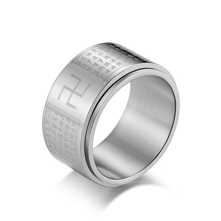 BWOOOH Heart Sutra Swastika Titanium Steel Luck Rotatable Ring