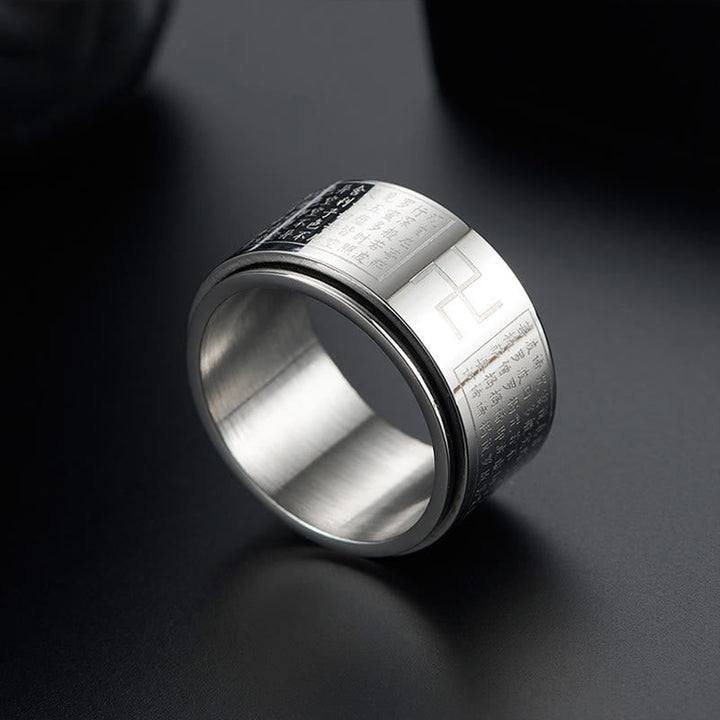 BWOOOH Heart Sutra Swastika Titanium Steel Luck Rotatable Ring