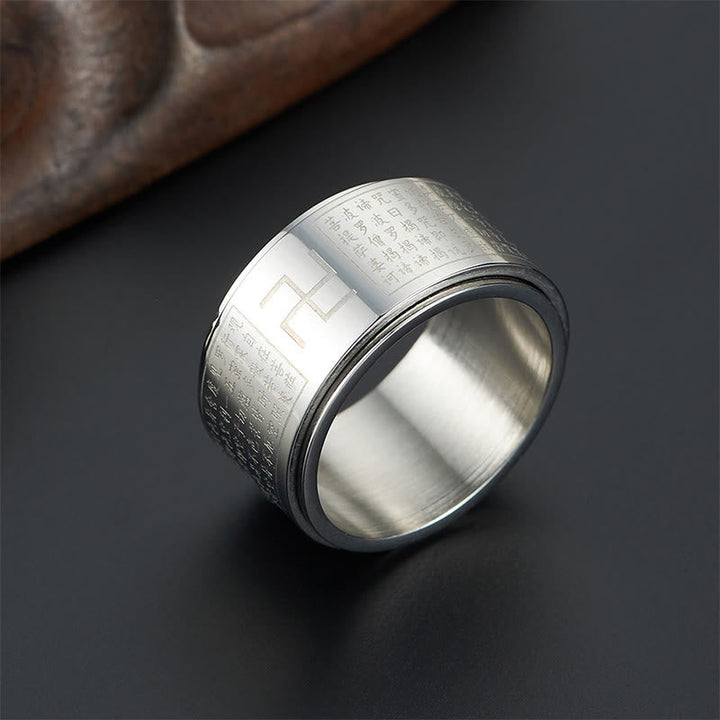 BWOOOH Heart Sutra Swastika Titanium Steel Luck Rotatable Ring