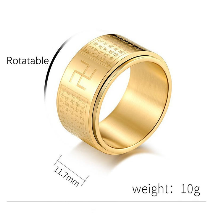 BWOOOH Heart Sutra Swastika Titanium Steel Luck Rotatable Ring