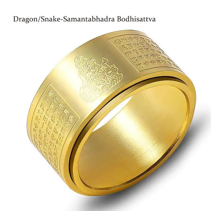 BWOOOH Chinese Zodiac Natal Buddha Heart Sutra Carved Titanium Steel Calm Rotatable Ring