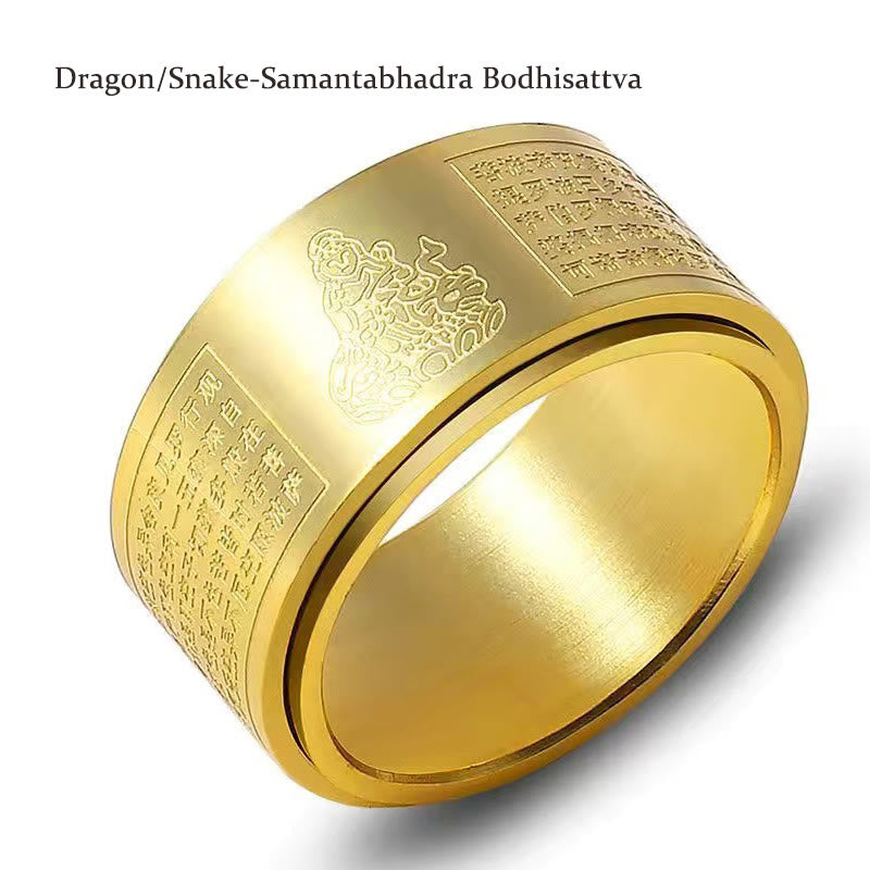 BWOOOH Chinese Zodiac Natal Buddha Heart Sutra Carved Titanium Steel Calm Rotatable Ring
