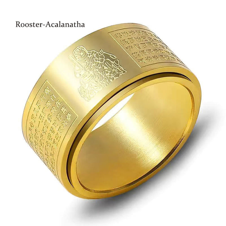 BWOOOH Chinese Zodiac Natal Buddha Heart Sutra Carved Titanium Steel Calm Rotatable Ring