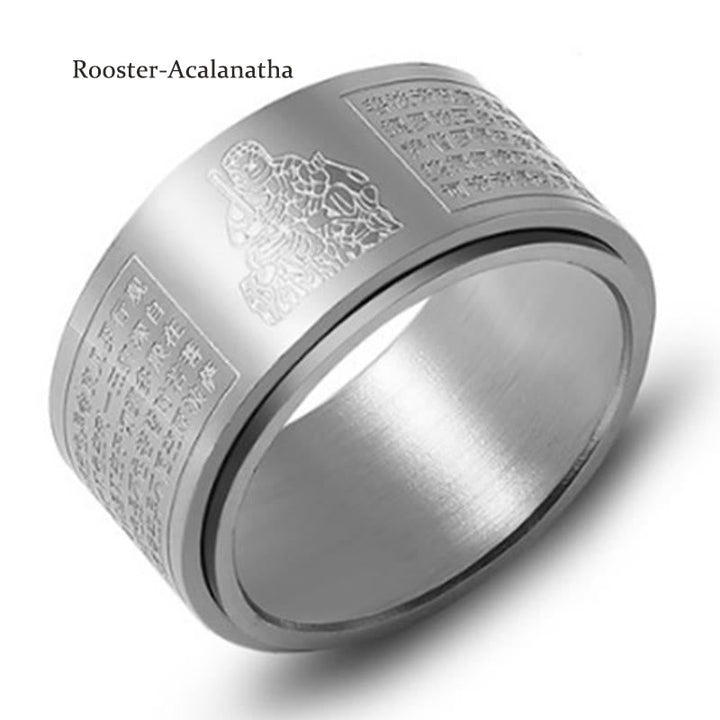 BWOOOH Chinese Zodiac Natal Buddha Heart Sutra Carved Titanium Steel Calm Rotatable Ring