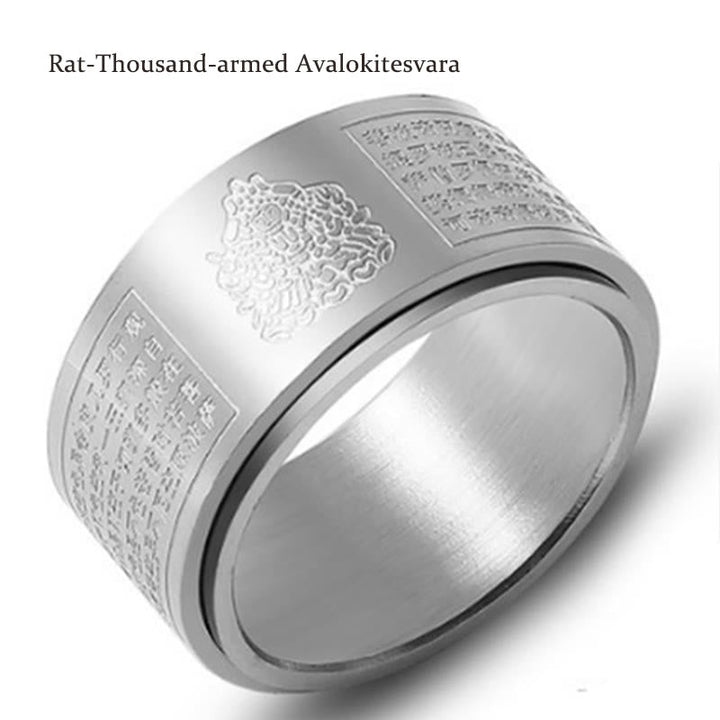 BWOOOH Chinese Zodiac Natal Buddha Heart Sutra Carved Titanium Steel Calm Rotatable Ring