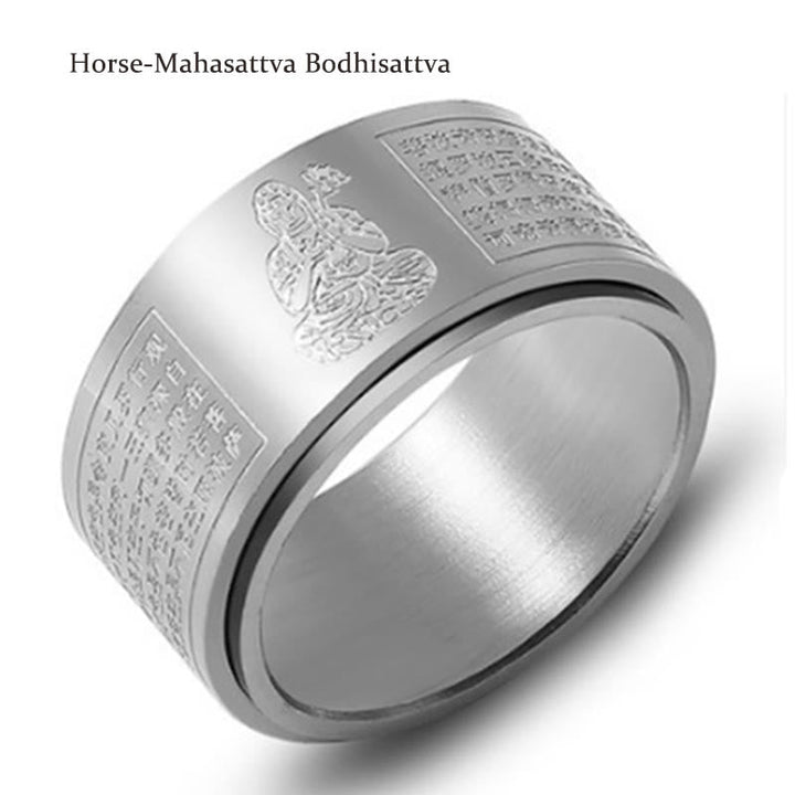 BWOOOH Chinese Zodiac Natal Buddha Heart Sutra Carved Titanium Steel Calm Rotatable Ring