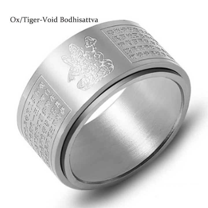 BWOOOH Chinese Zodiac Natal Buddha Heart Sutra Carved Titanium Steel Calm Rotatable Ring