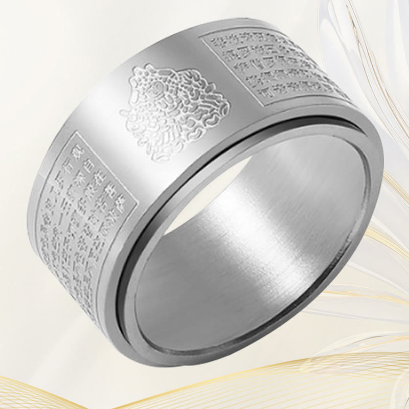 BWOOOH Chinese Zodiac Natal Buddha Heart Sutra Carved Titanium Steel Calm Rotatable Ring