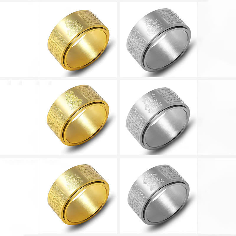BWOOOH Chinese Zodiac Natal Buddha Heart Sutra Carved Titanium Steel Calm Rotatable Ring