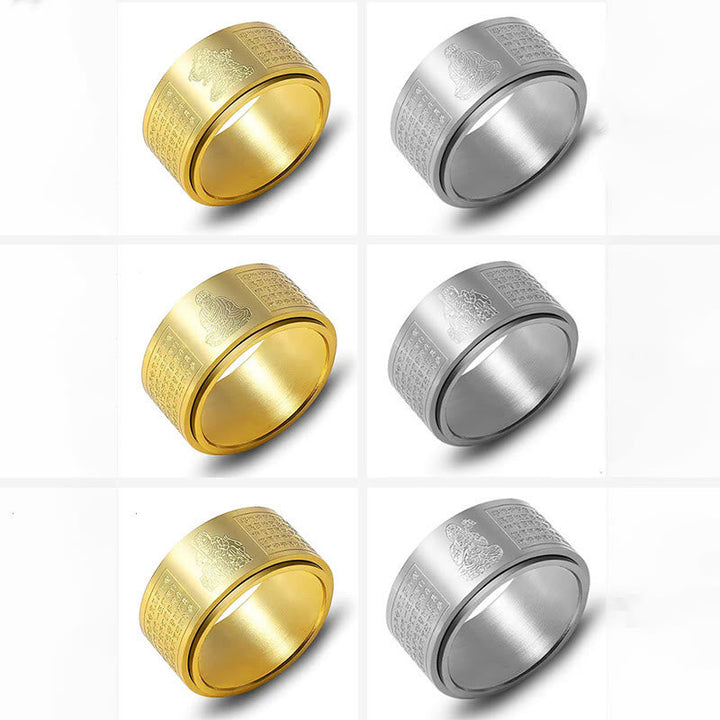 BWOOOH Chinese Zodiac Natal Buddha Heart Sutra Carved Titanium Steel Calm Rotatable Ring