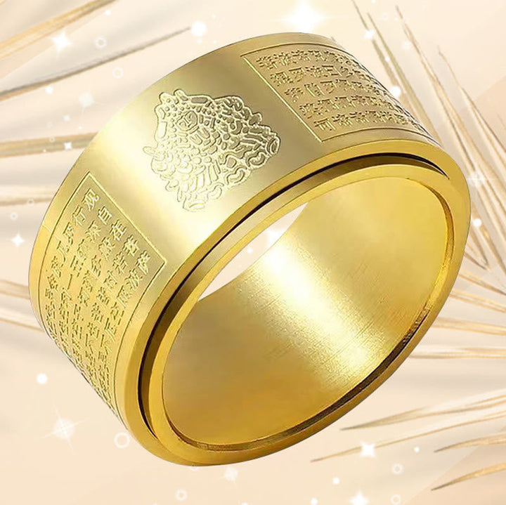 BWOOOH Chinese Zodiac Natal Buddha Heart Sutra Carved Titanium Steel Calm Rotatable Ring