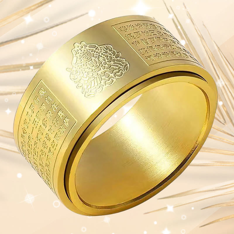 BWOOOH Chinese Zodiac Natal Buddha Heart Sutra Carved Titanium Steel Calm Rotatable Ring