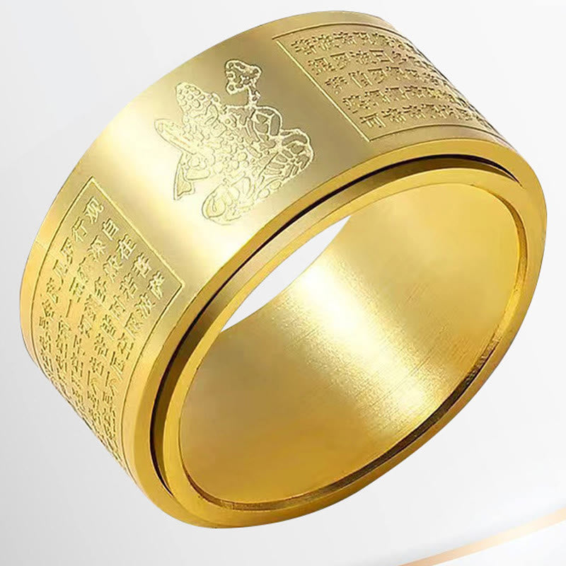 BWOOOH Chinese Zodiac Natal Buddha Heart Sutra Carved Titanium Steel Calm Rotatable Ring