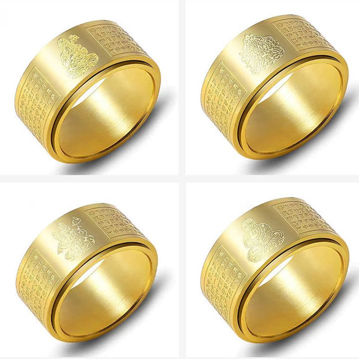 BWOOOH Chinese Zodiac Natal Buddha Heart Sutra Carved Titanium Steel Calm Rotatable Ring