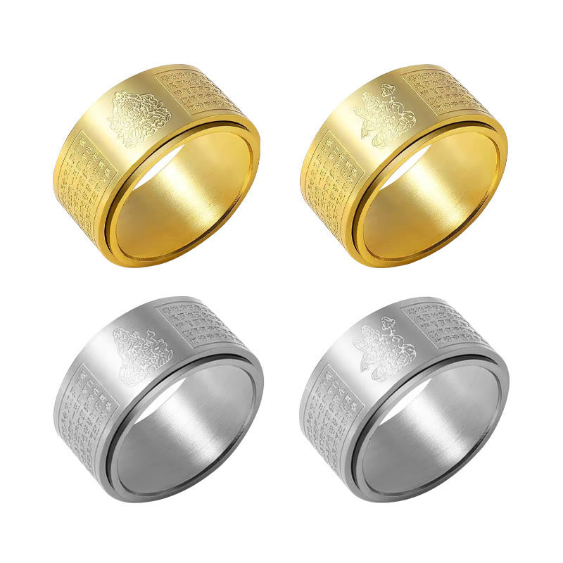 BWOOOH Chinese Zodiac Natal Buddha Heart Sutra Carved Titanium Steel Calm Rotatable Ring