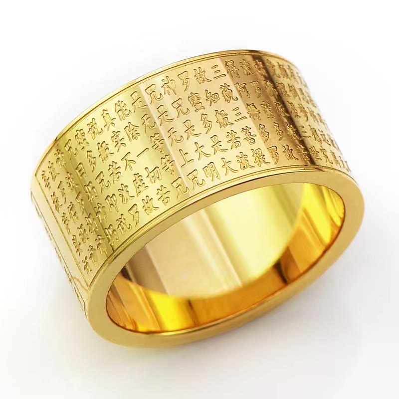 BWOOOH Chinese Zodiac Natal Buddha Heart Sutra Carved Titanium Steel Calm Rotatable Ring