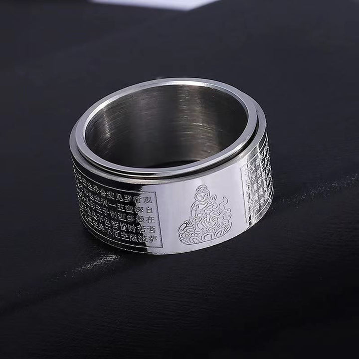 BWOOOH Chinese Zodiac Natal Buddha Heart Sutra Carved Titanium Steel Calm Rotatable Ring