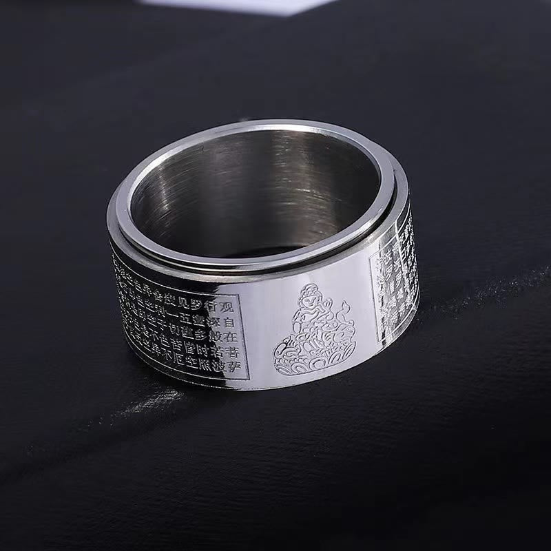 BWOOOH Chinese Zodiac Natal Buddha Heart Sutra Carved Titanium Steel Calm Rotatable Ring
