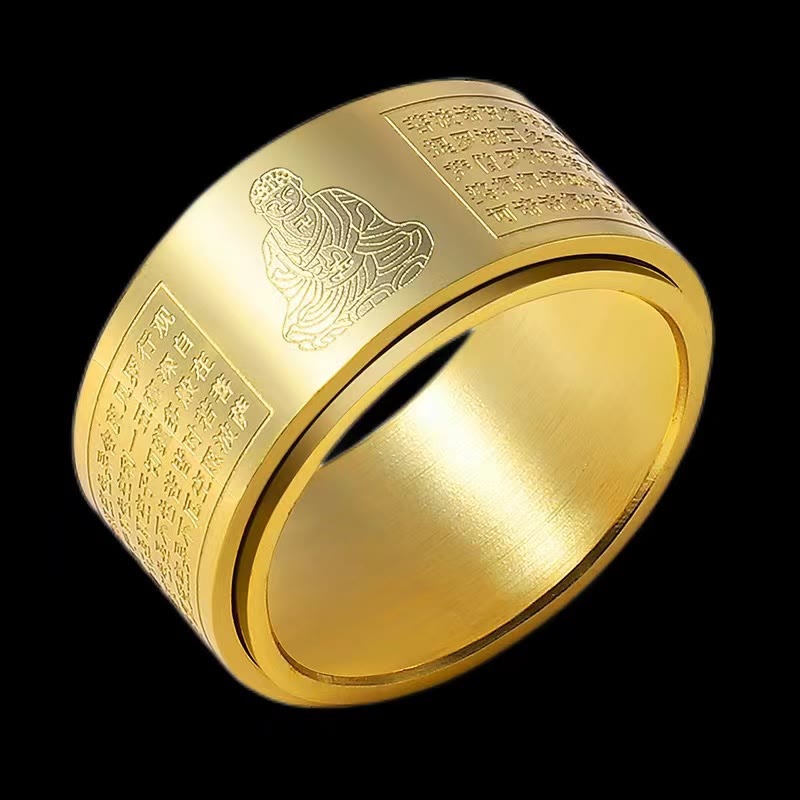 BWOOOH Chinese Zodiac Natal Buddha Heart Sutra Carved Titanium Steel Calm Rotatable Ring